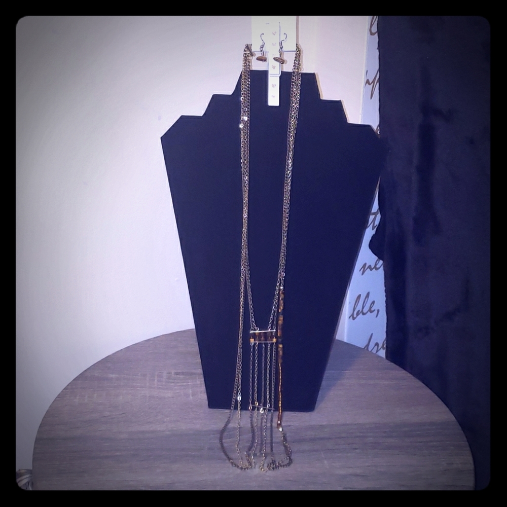 NWT Tigereye beads long strand sexy necklace set